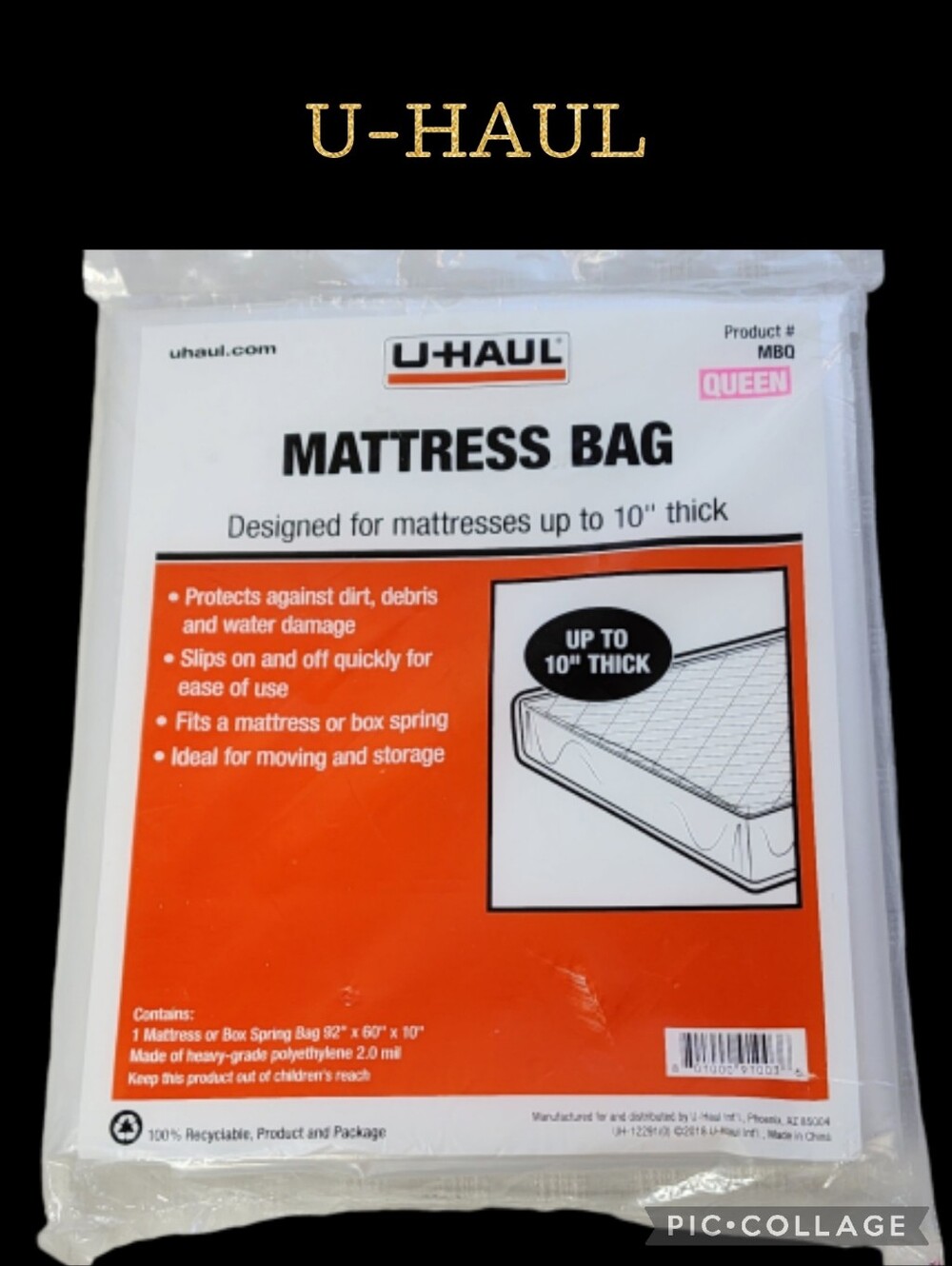 Uhaul mattress or box spring cover case to keep items clean new in bag